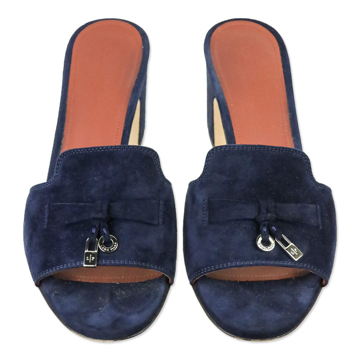 Loro Piana Navy Blue Suede Goatskin Summer Charms Sandal
