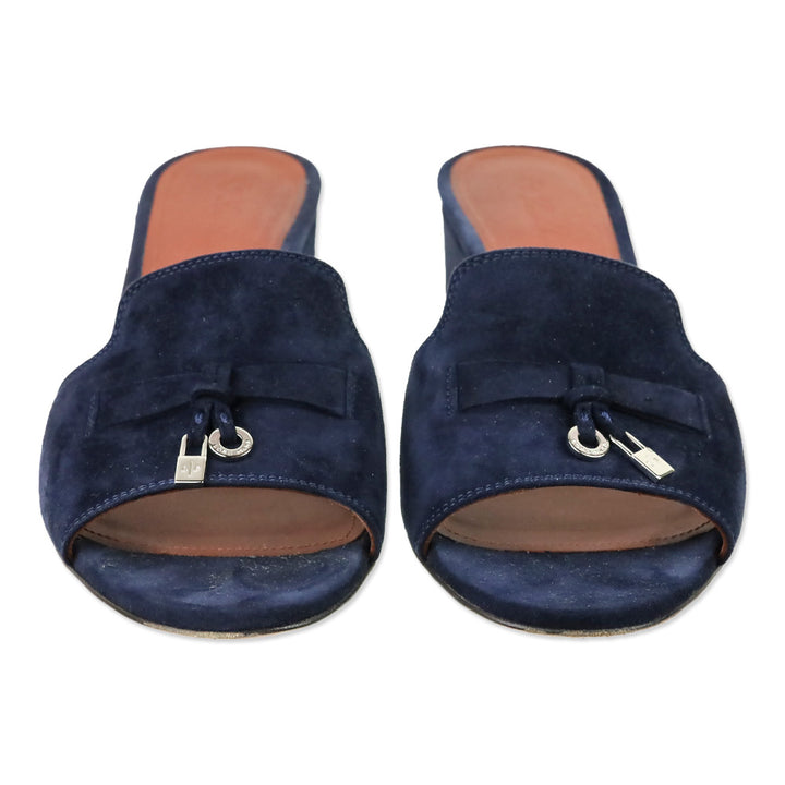 Loro Piana Navy Blue Suede Goatskin Summer Charms Sandal