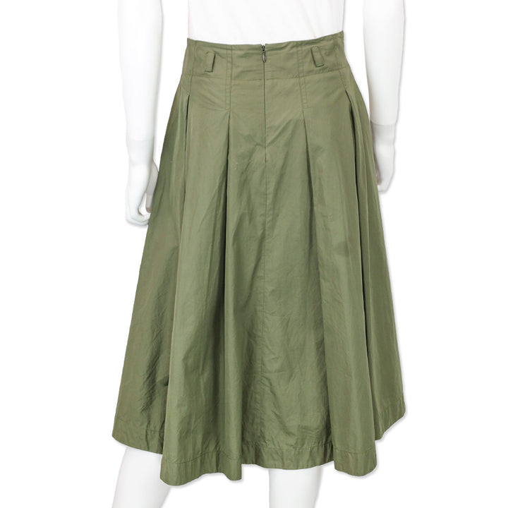 Loro Piana Olive Green Cotton Pleated Midi Skirt