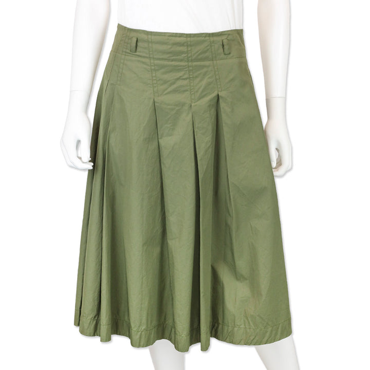 Loro Piana Olive Green Cotton Pleated Midi Skirt