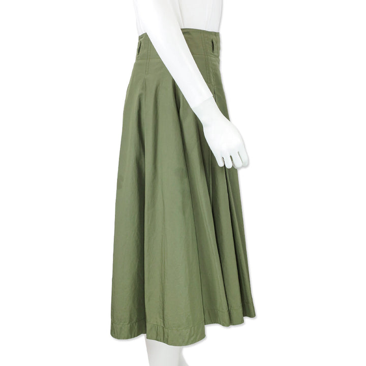 Loro Piana Olive Green Cotton Pleated Midi Skirt