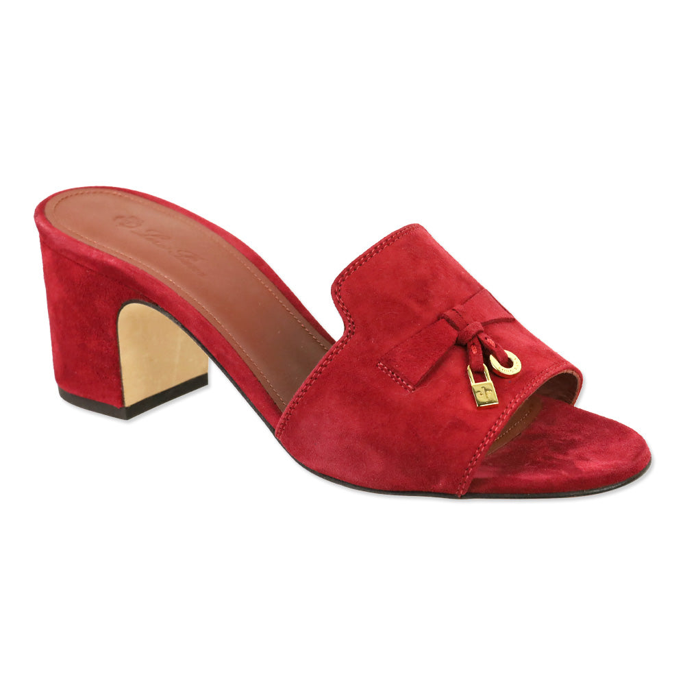 Loro Piana Red Suede Goatskin Summer Charms Sandal