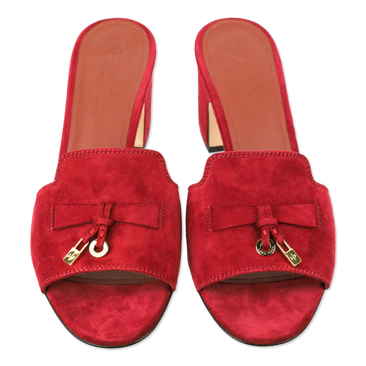 Loro Piana Red Suede Goatskin Summer Charms Sandal