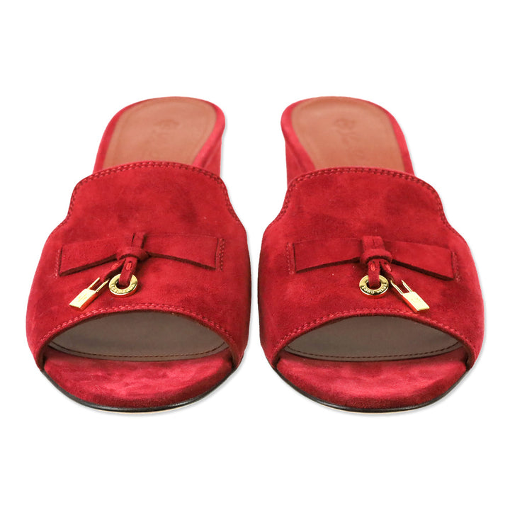 Loro Piana Red Suede Goatskin Summer Charms Sandal