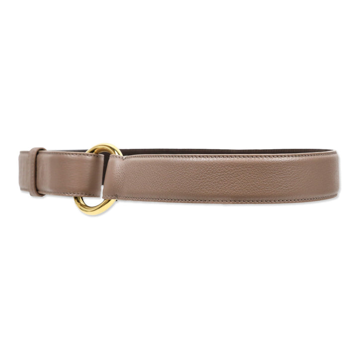 Loro Piana Taupe Leather Belt with Gold Ring Buckle
