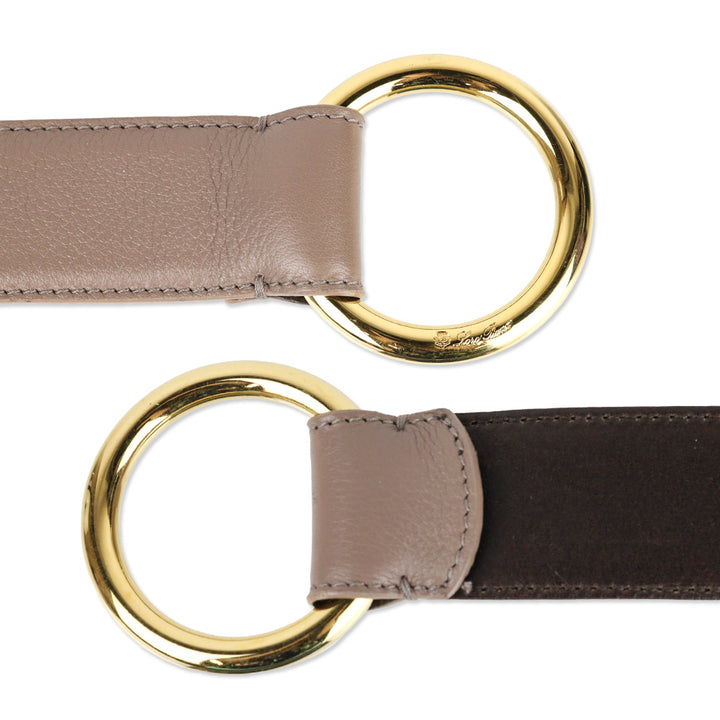 Loro Piana Taupe Leather Belt with Gold Ring Buckle