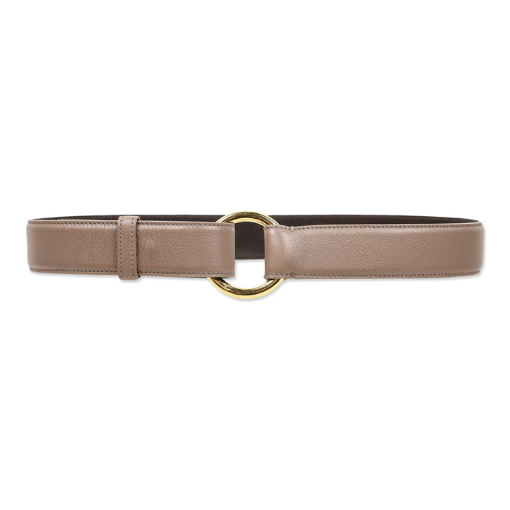 Loro Piana Taupe Leather Belt with Gold Ring Buckle