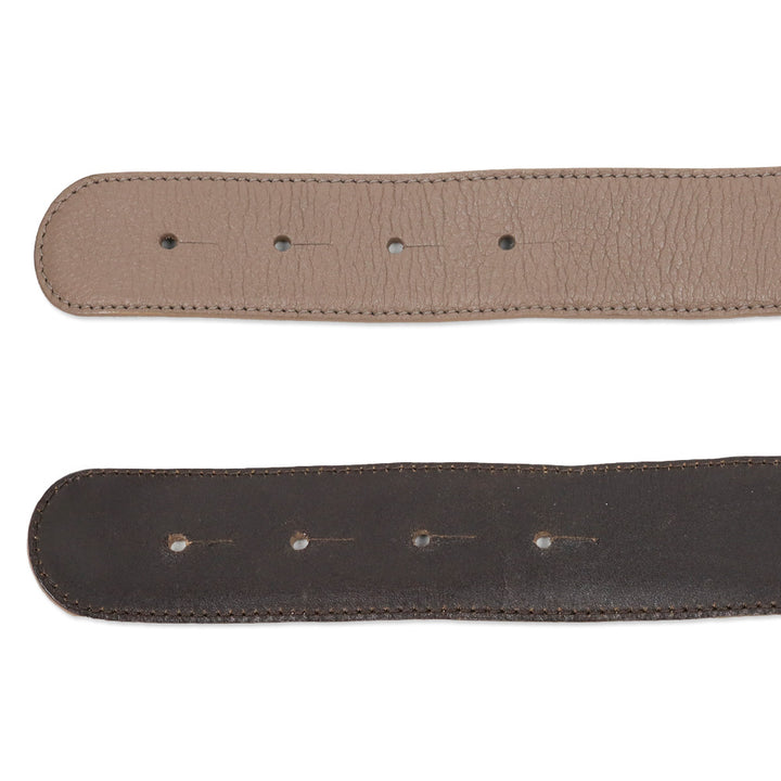 Loro Piana Taupe Leather Belt with Gold Ring Buckle