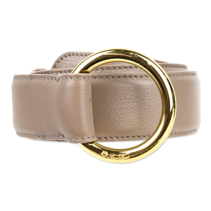 Loro Piana Taupe Leather Belt with Gold Ring Buckle