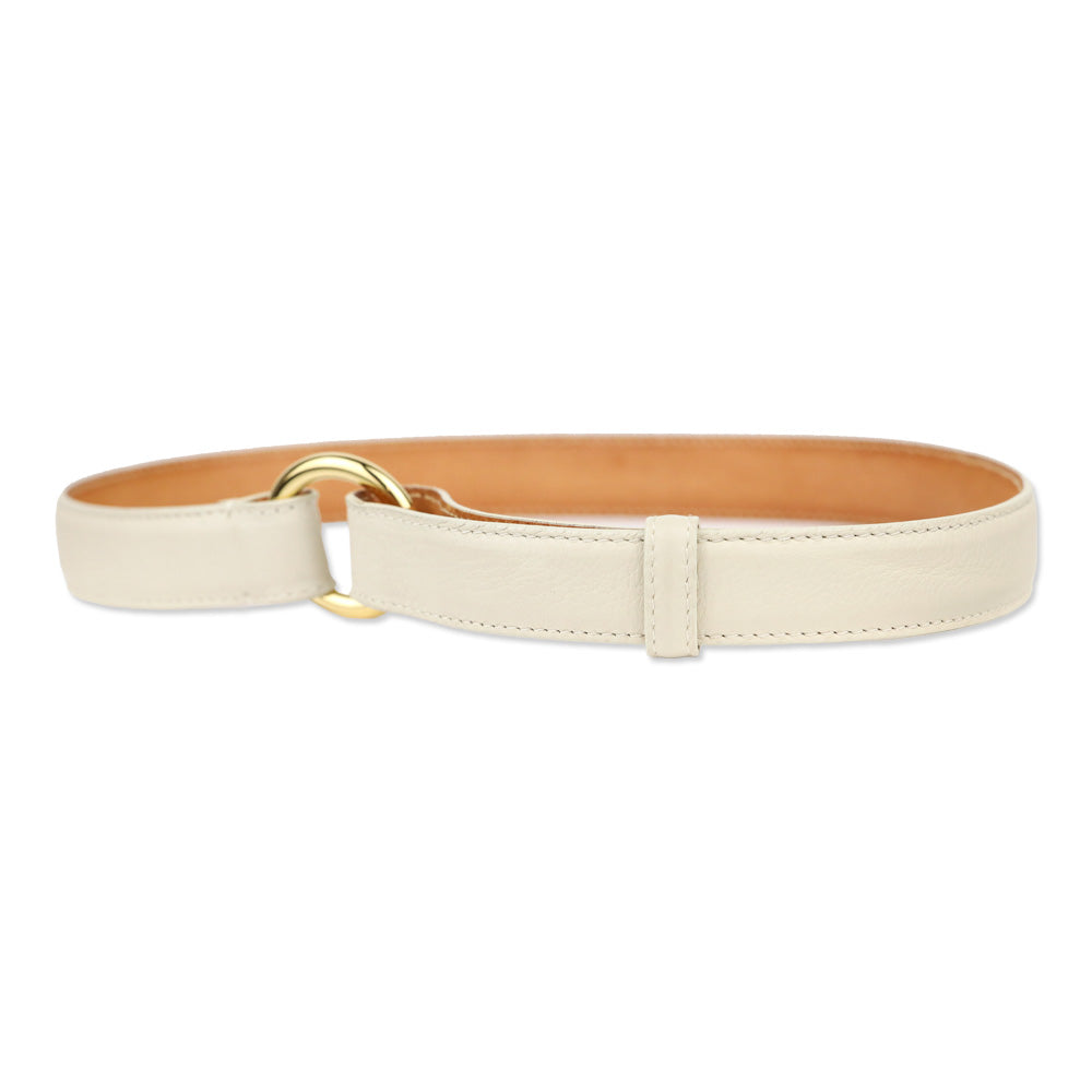 Loro Piana White Leather Belt with Gold Ring Buckle
