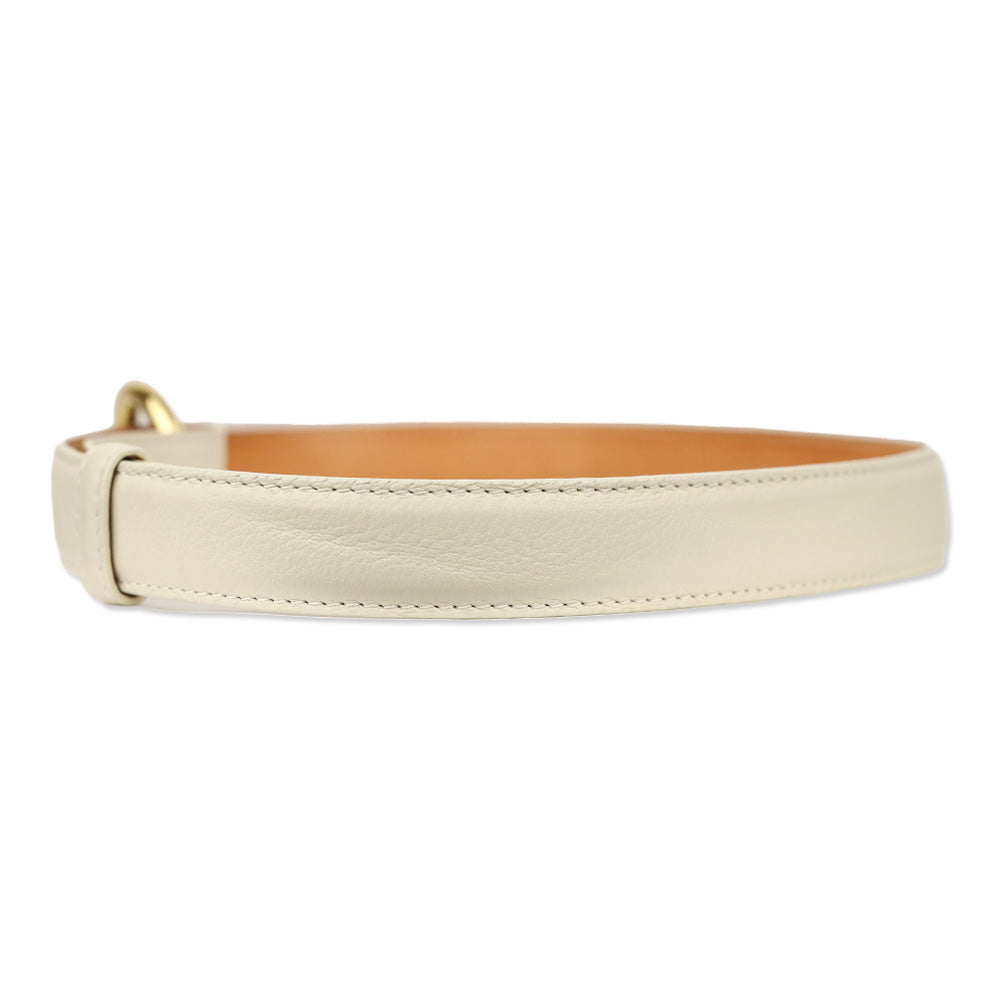 Loro Piana White Leather Belt with Gold Ring Buckle