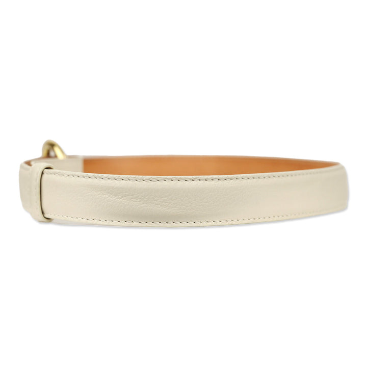 Loro Piana White Leather Belt with Gold Ring Buckle