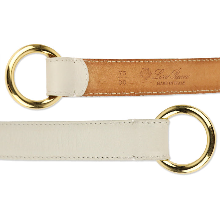 Loro Piana White Leather Belt with Gold Ring Buckle
