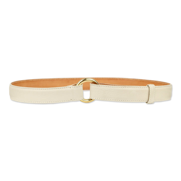 Loro Piana White Leather Belt with Gold Ring Buckle