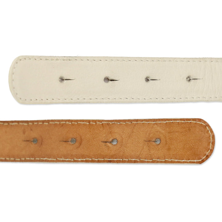 Loro Piana White Leather Belt with Gold Ring Buckle