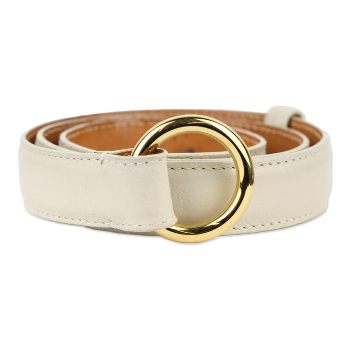 Loro Piana White Leather Belt with Gold Ring Buckle