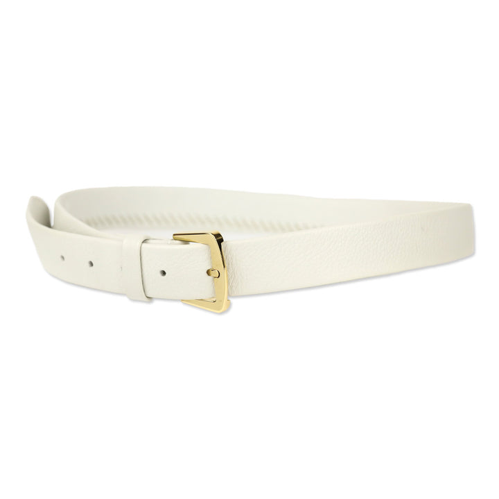 Loro Piana White Pebble Leather Gold Square Buckle Belt
