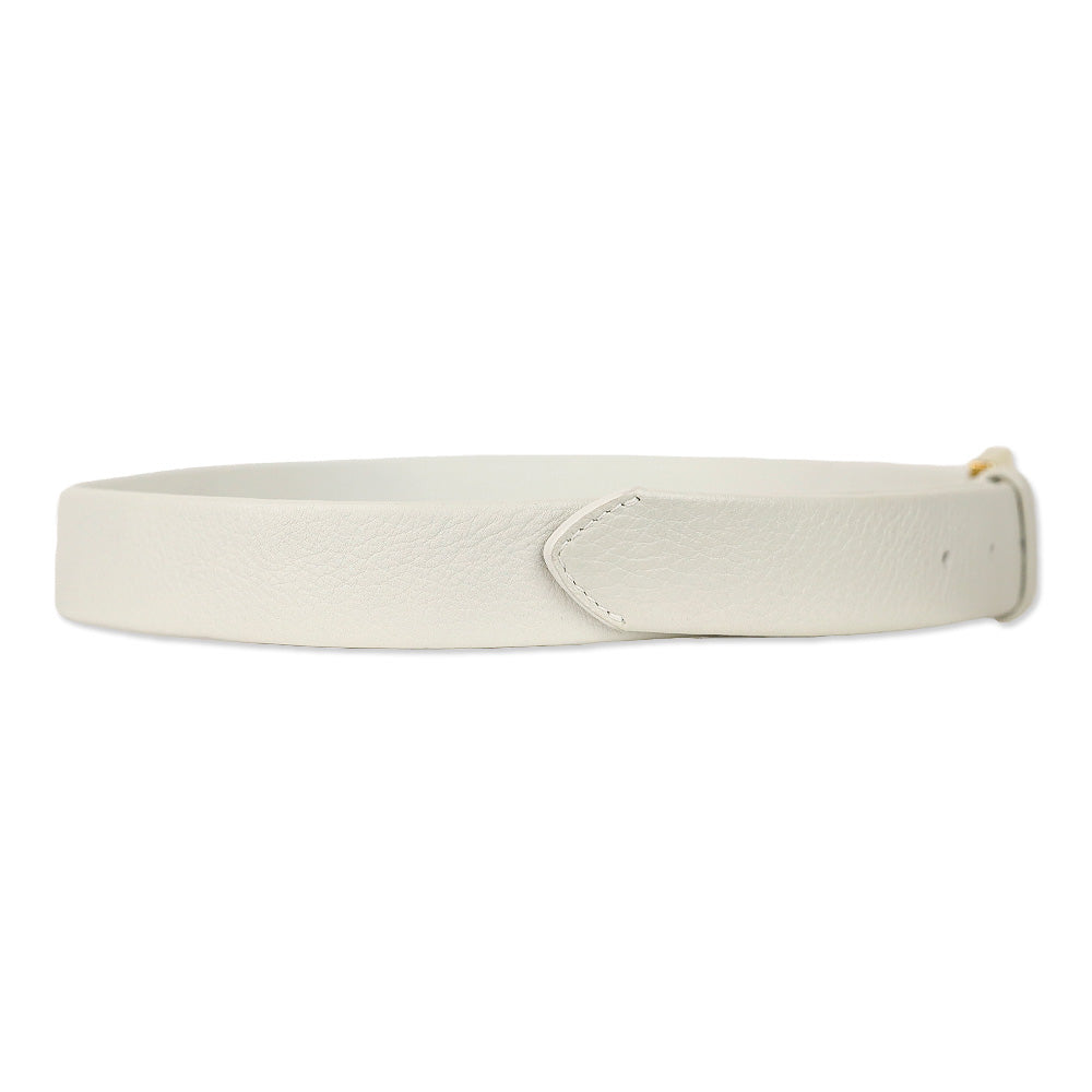 Loro Piana White Pebble Leather Gold Square Buckle Belt