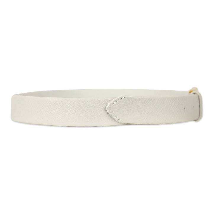 Loro Piana White Pebble Leather Gold Square Buckle Belt