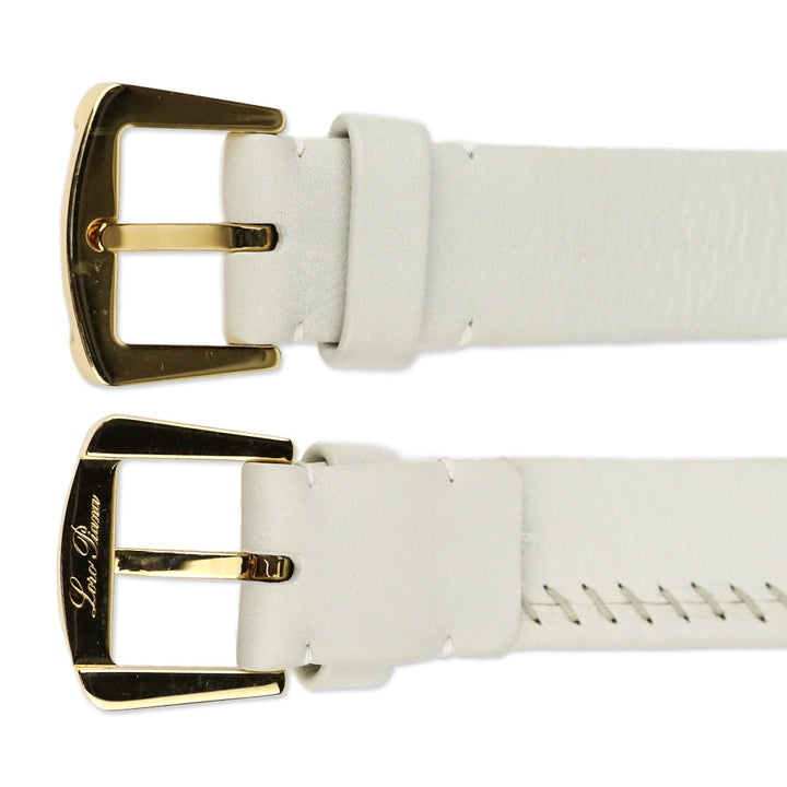 Loro Piana White Pebble Leather Gold Square Buckle Belt