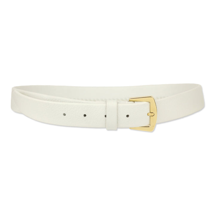 Loro Piana White Pebble Leather Gold Square Buckle Belt