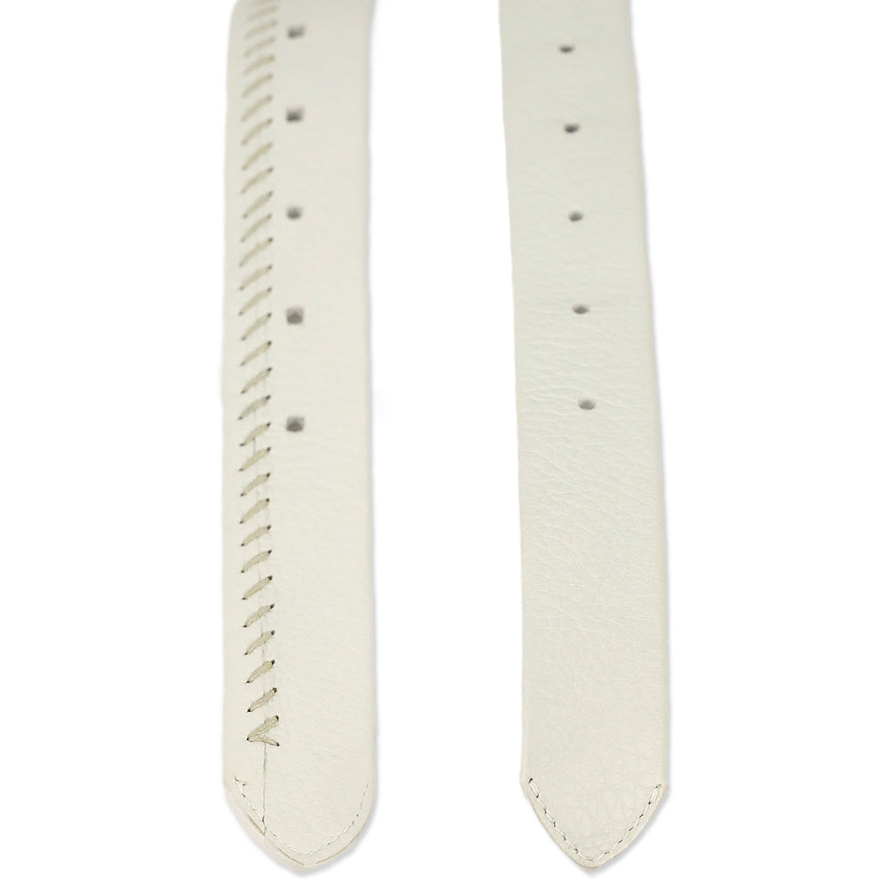 Loro Piana White Pebble Leather Gold Square Buckle Belt