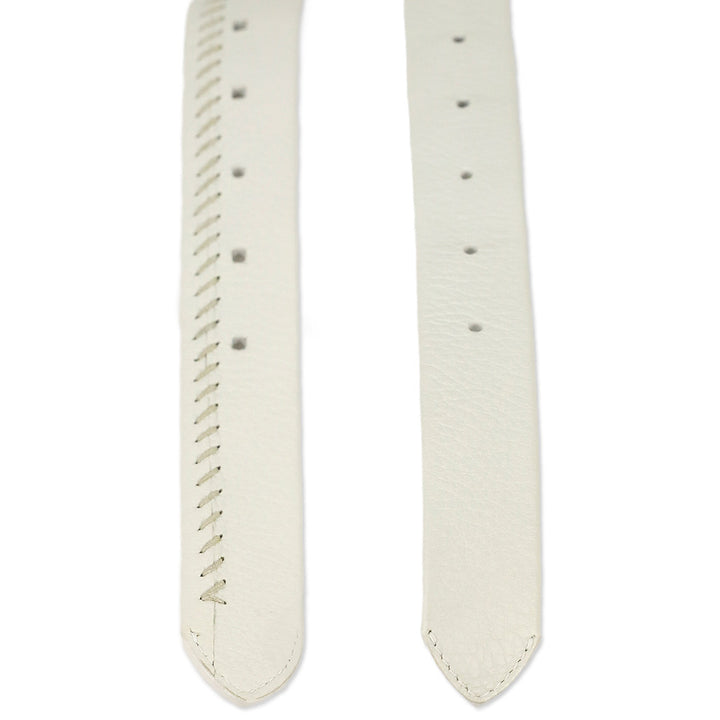Loro Piana White Pebble Leather Gold Square Buckle Belt