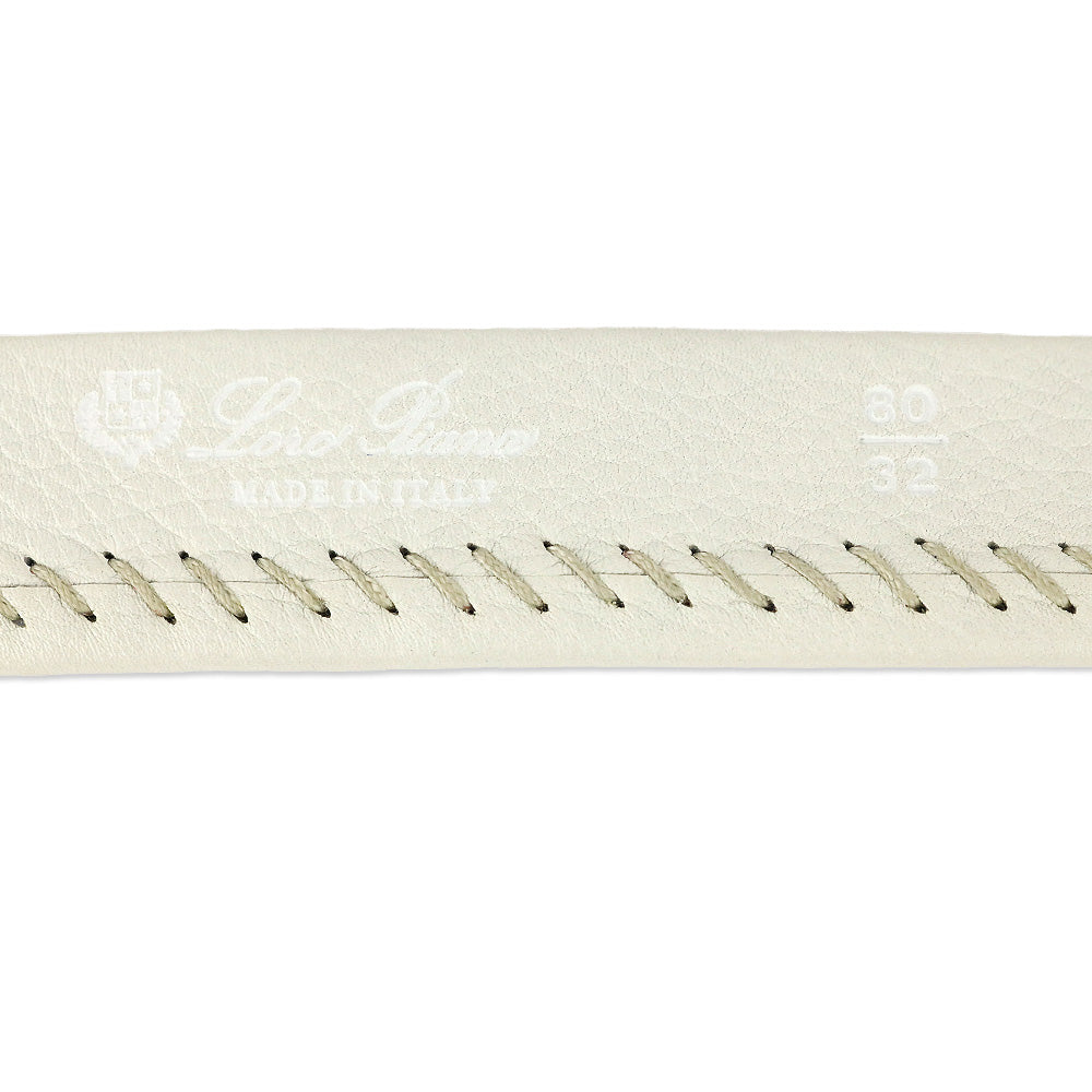 Loro Piana White Pebble Leather Gold Square Buckle Belt