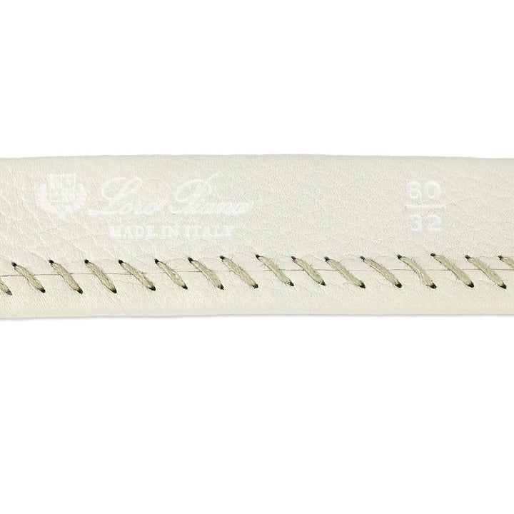 Loro Piana White Pebble Leather Gold Square Buckle Belt