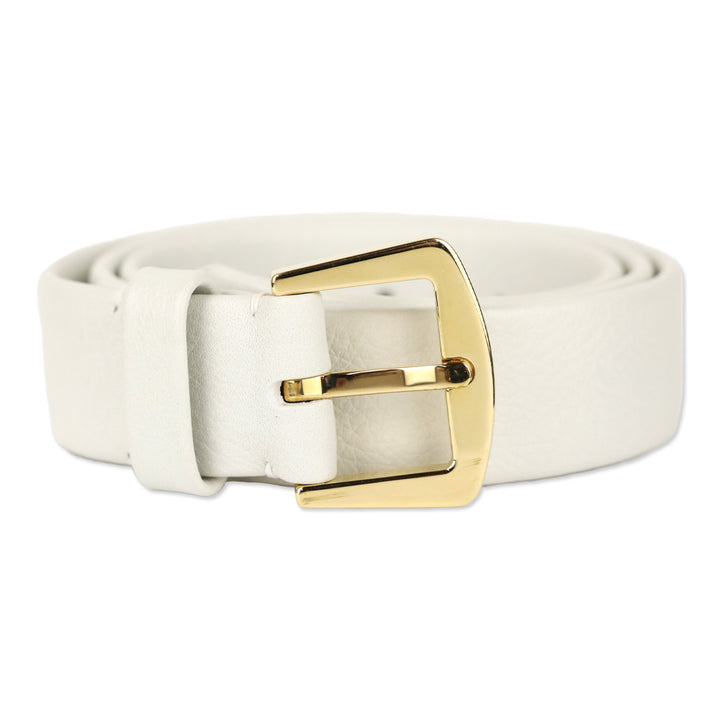 Loro Piana White Pebble Leather Gold Square Buckle Belt
