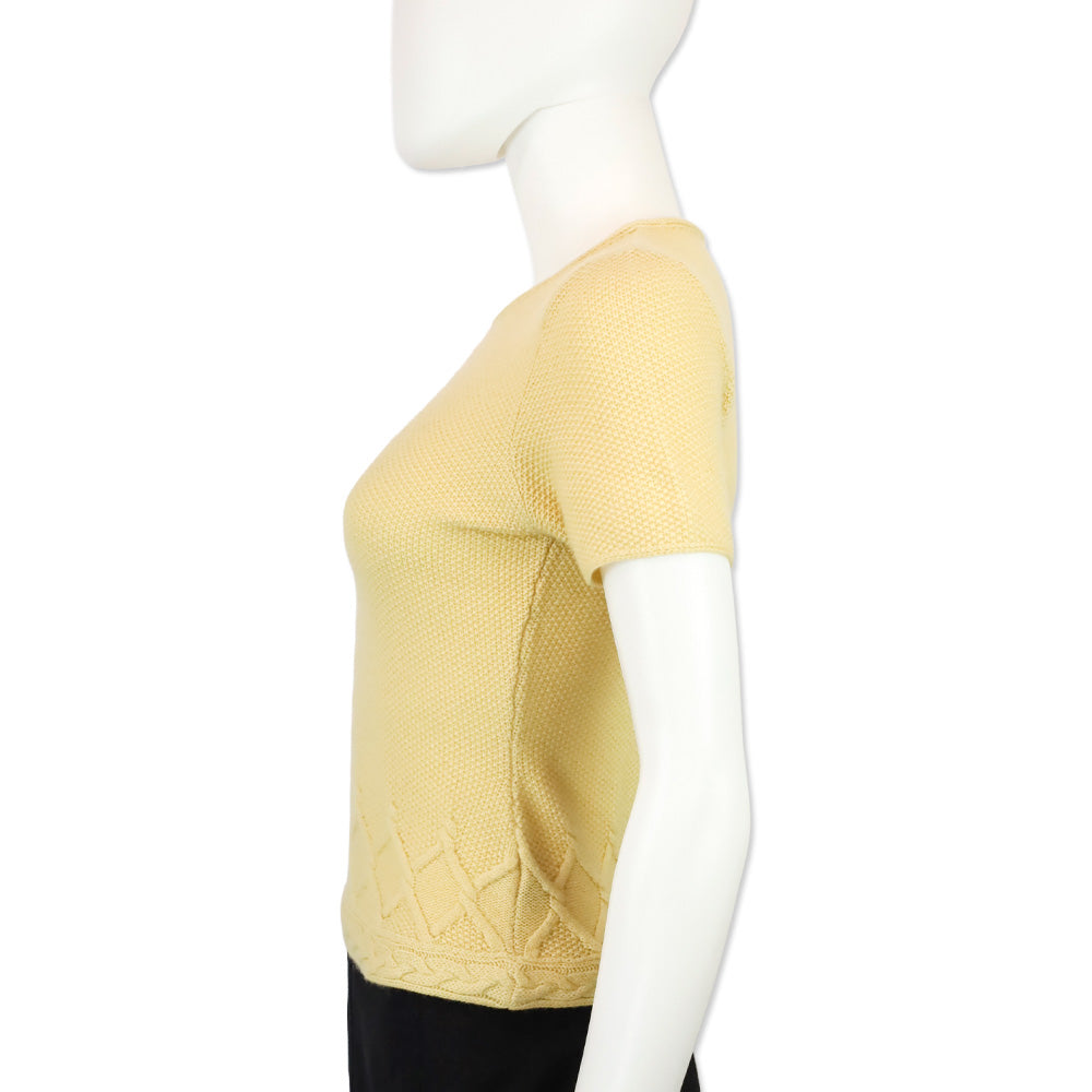 Loro Piana Yellow Cashmere Knit Short Sleeve Sweater
