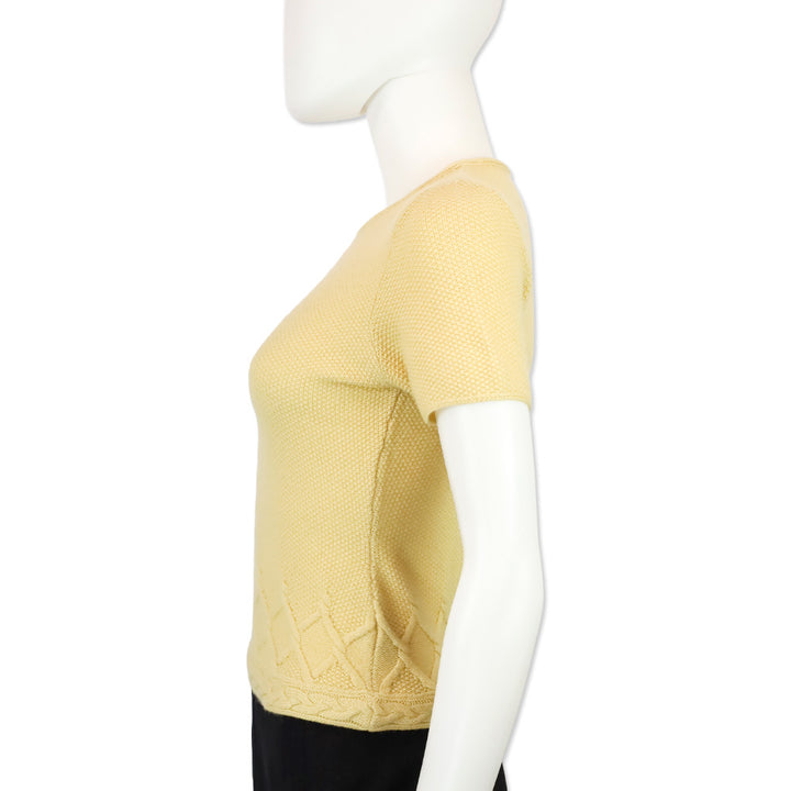 Loro Piana Yellow Cashmere Knit Short Sleeve Sweater