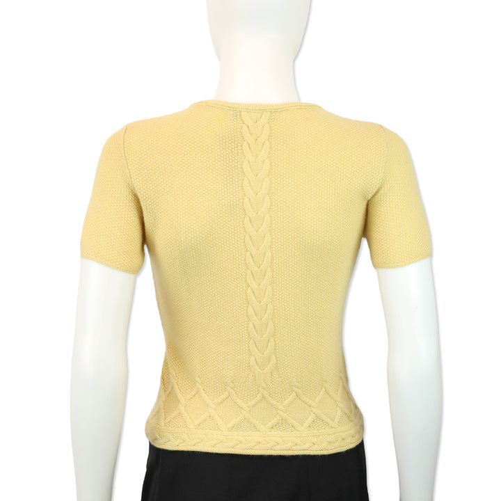 Loro Piana Yellow Cashmere Knit Short Sleeve Sweater
