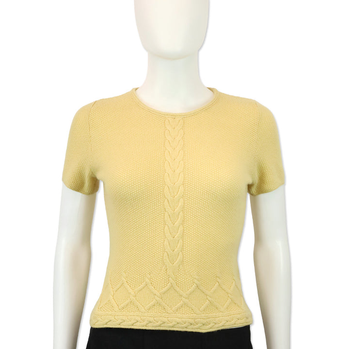 Loro Piana Yellow Cashmere Knit Short Sleeve Sweater