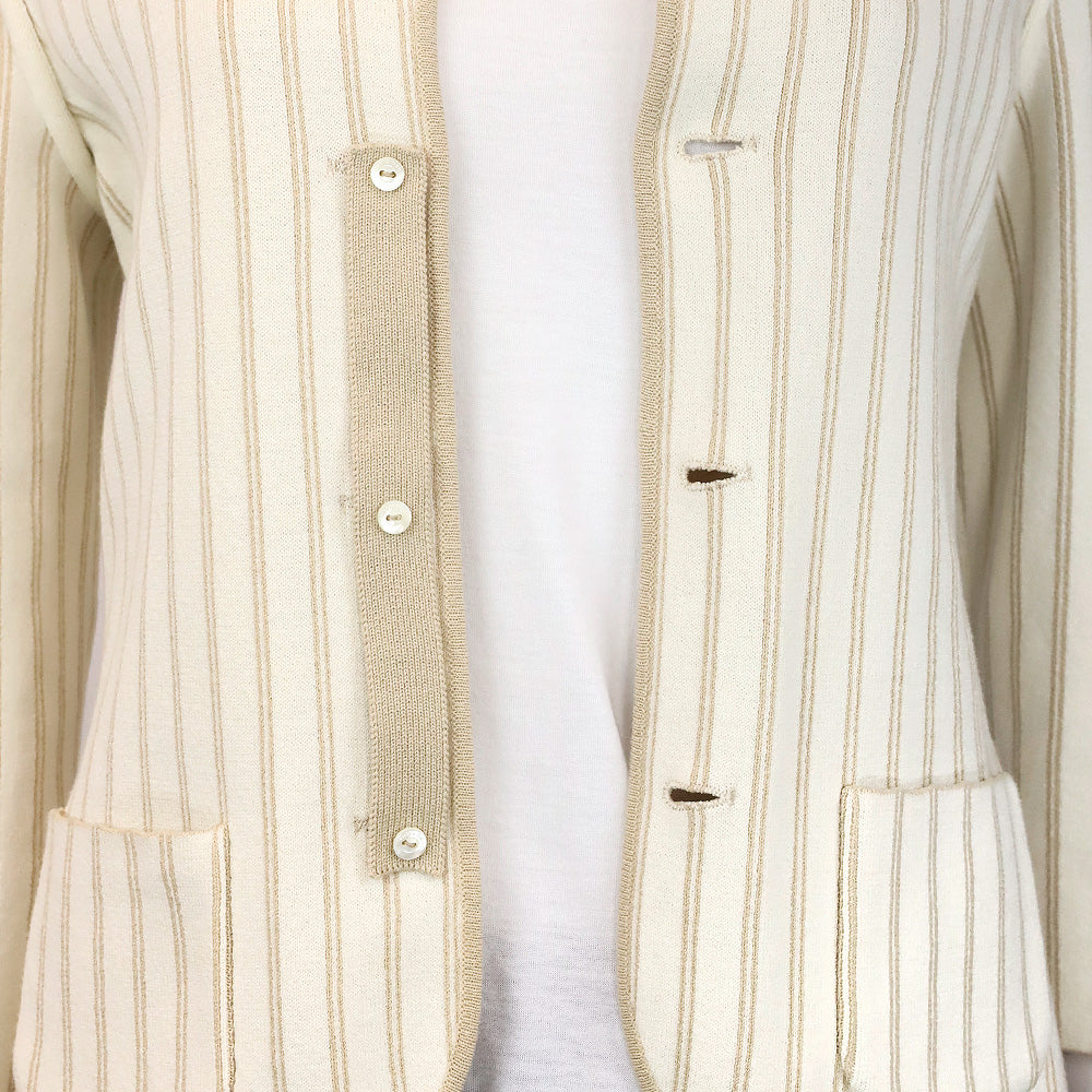 Loro Piano Reversible Tan/Ivory Pinstripe Knit Button Up Jacket