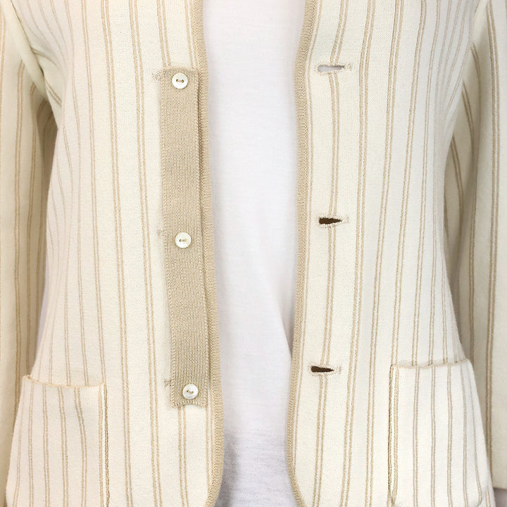 Loro Piano Reversible Tan/Ivory Pinstripe Knit Button Up Jacket
