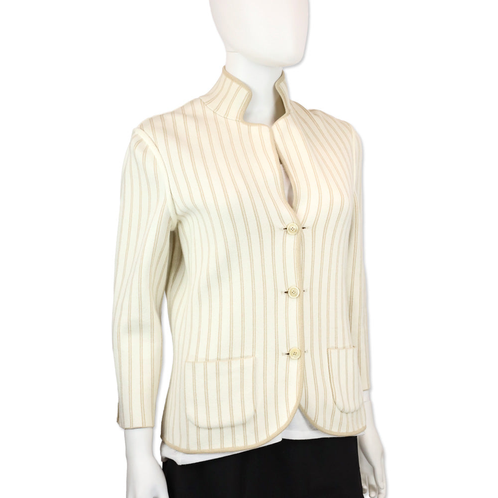 Loro Piano Reversible Tan/Ivory Pinstripe Knit Button Up Jacket