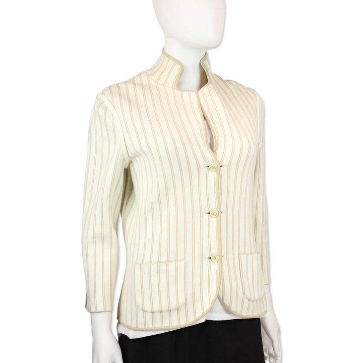Loro Piano Reversible Tan/Ivory Pinstripe Knit Button Up Jacket