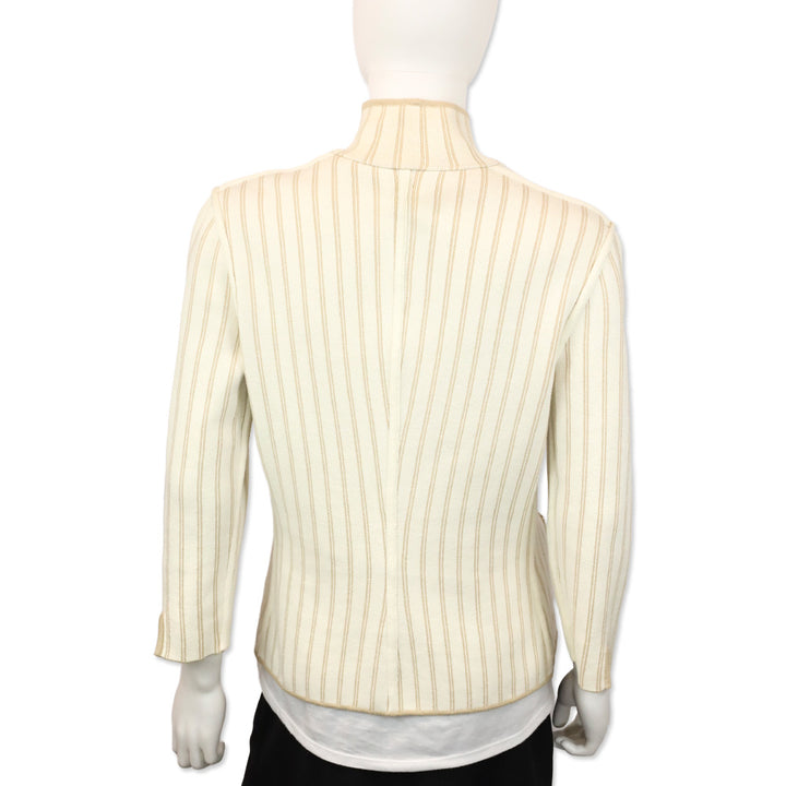 Loro Piano Reversible Tan/Ivory Pinstripe Knit Button Up Jacket