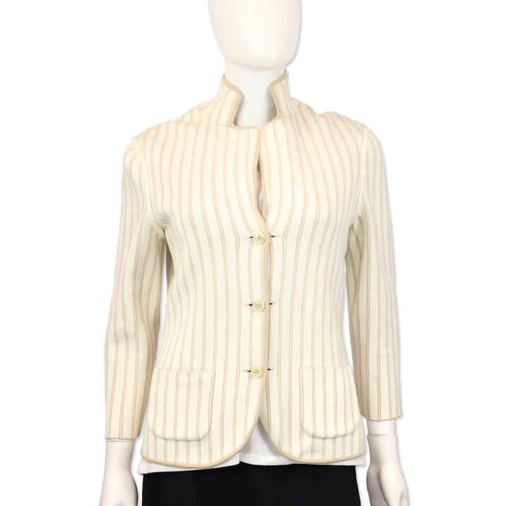 Loro Piano Reversible Tan/Ivory Pinstripe Knit Button Up Jacket