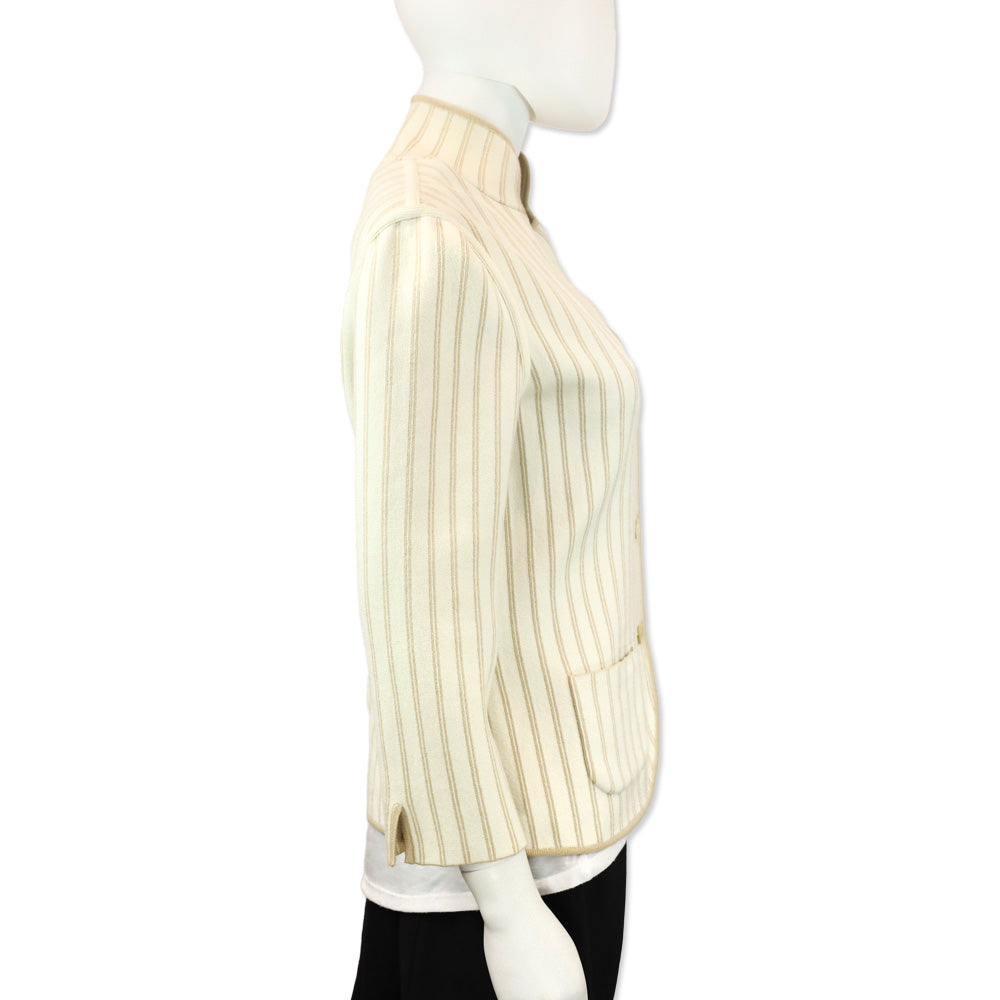 Loro Piano Reversible Tan/Ivory Pinstripe Knit Button Up Jacket