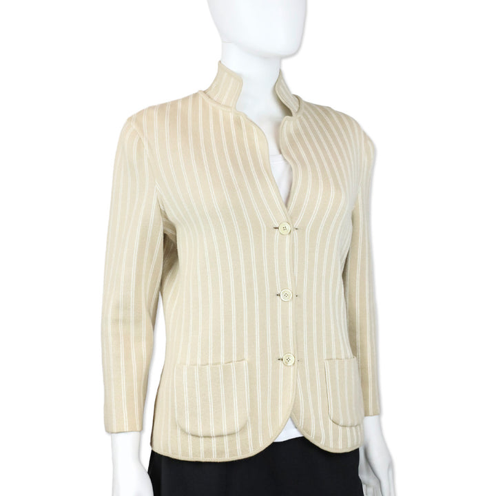 Loro Piano Reversible Tan/Ivory Pinstripe Knit Button Up Jacket