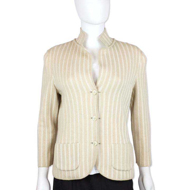 Loro Piano Reversible Tan/Ivory Pinstripe Knit Button Up Jacket