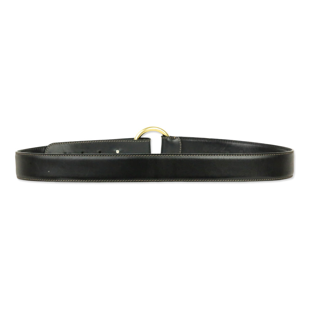 Loro Piana Black Leather Gold O-Ring Belt