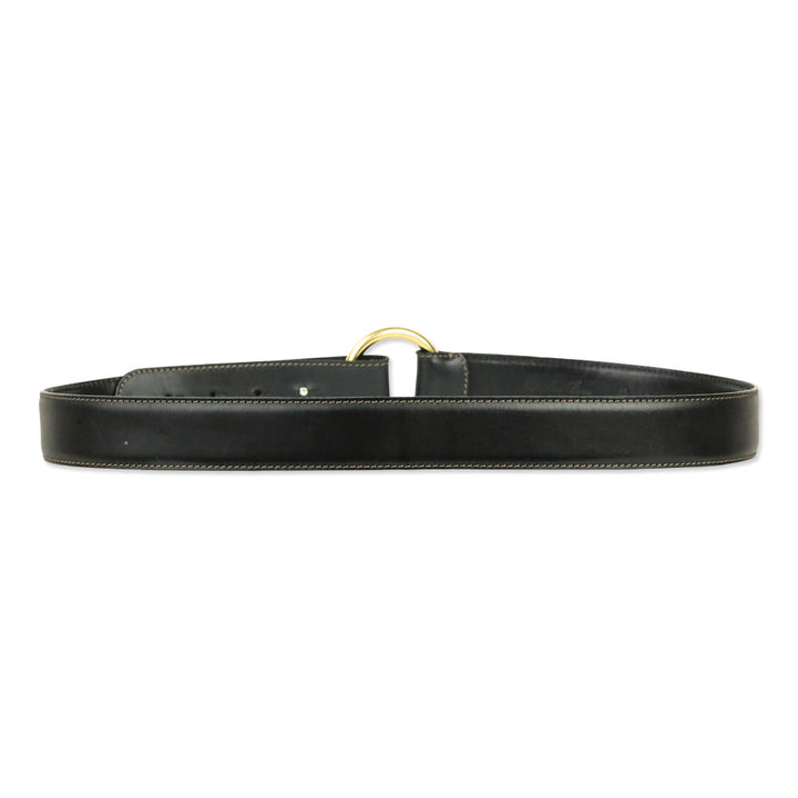 Loro Piana Black Leather Gold O-Ring Belt