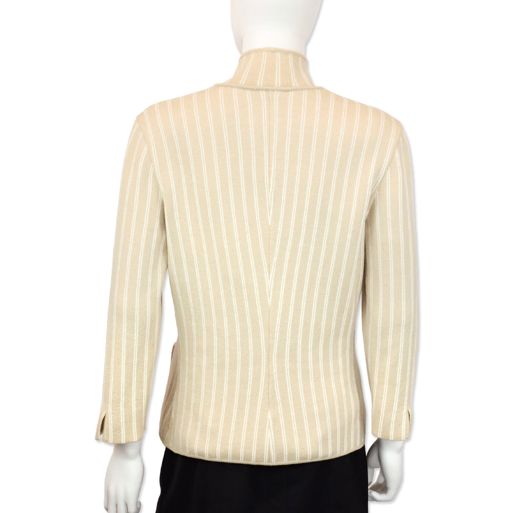 Loro Piano Reversible Tan/Ivory Pinstripe Knit Button Up Jacket