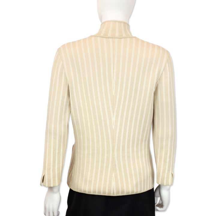 Loro Piano Reversible Tan/Ivory Pinstripe Knit Button Up Jacket