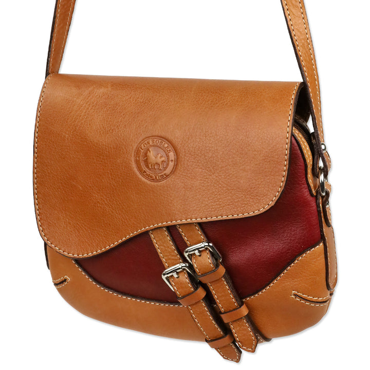 Los Robles Polo Time Red/Cognac Combined Cowhide Leather Shoulder Bag