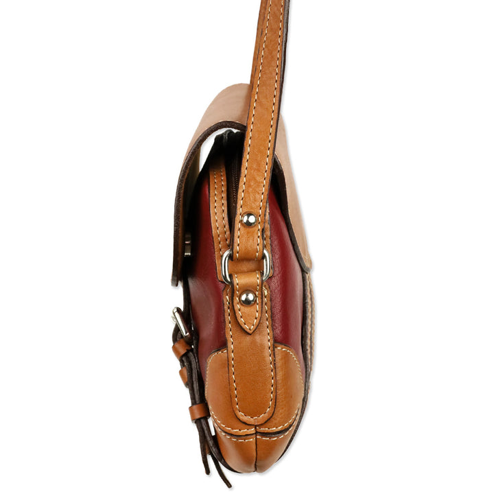 Los Robles Polo Time Red/Cognac Combined Cowhide Leather Shoulder Bag