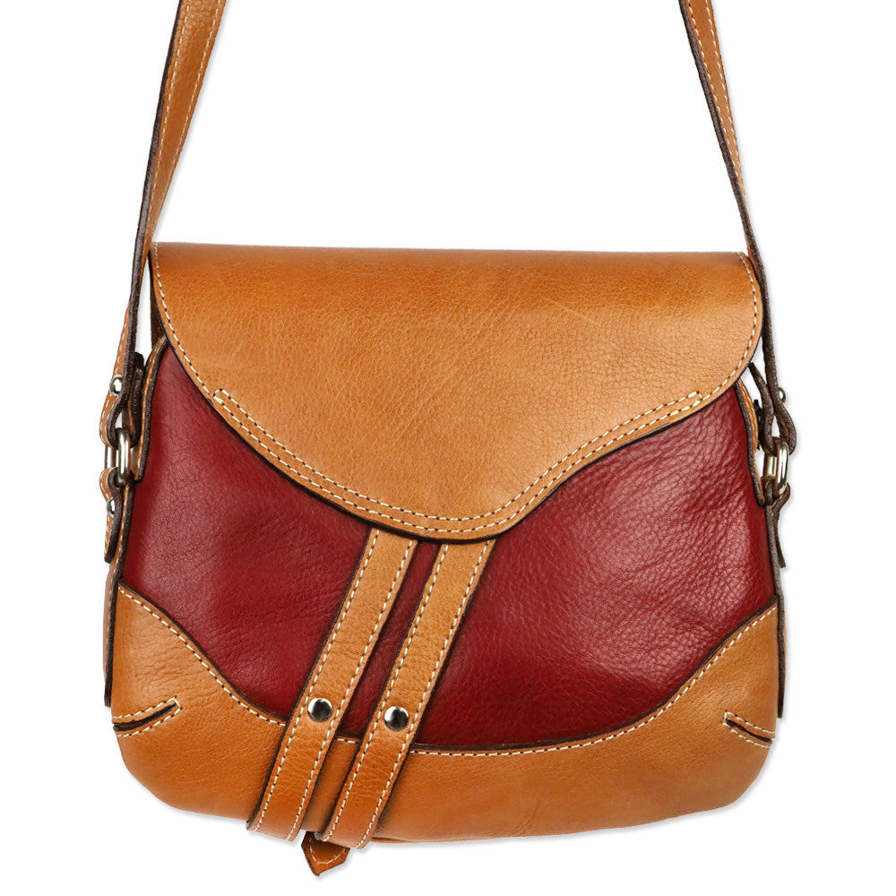 Los Robles Polo Time Red/Cognac Combined Cowhide Leather Shoulder Bag